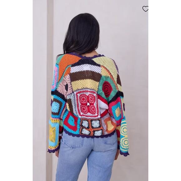 Saachi Sweaters - Saachi NWT $240 Women’s Hand crochet Color Block Cardigan O/S Multicolor Q11